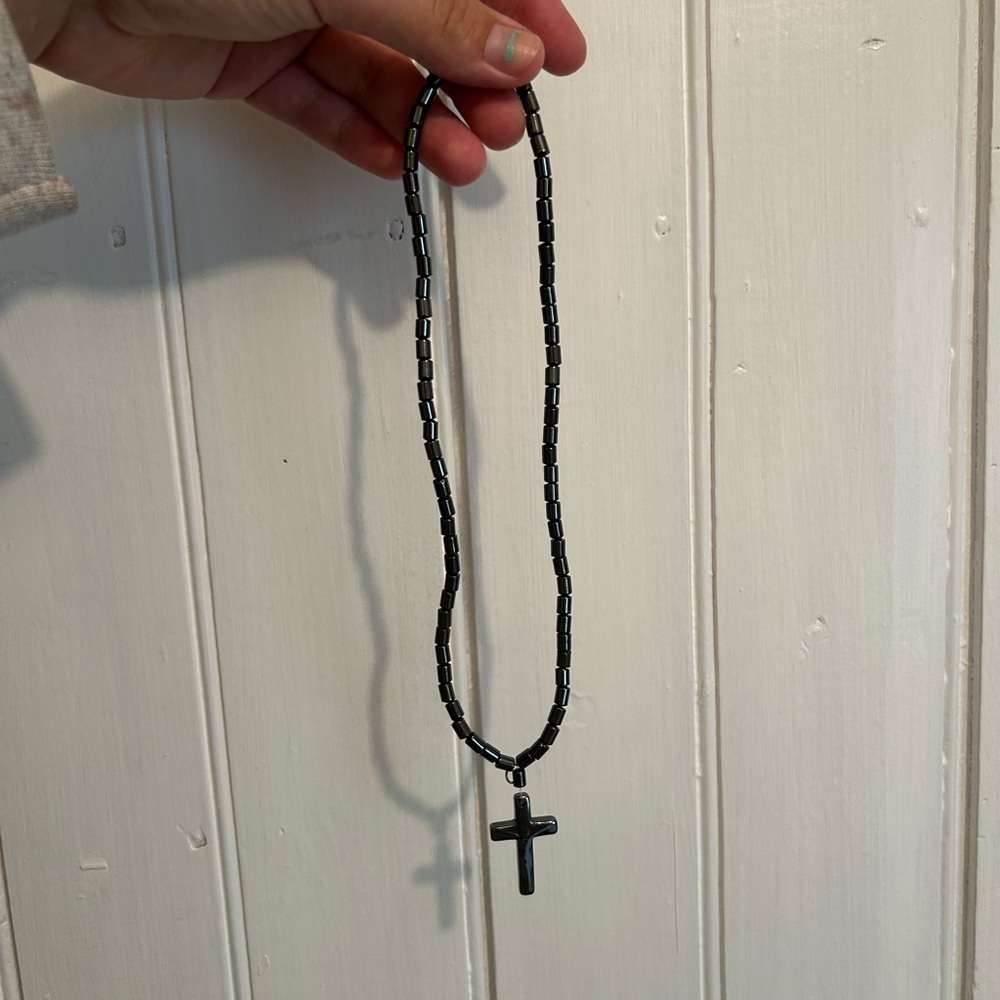 NEW handmade small shop Black Beaded Cross Necklace
